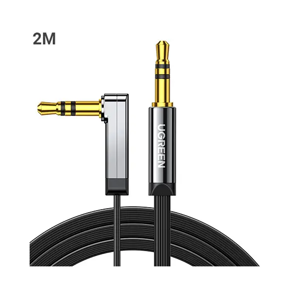 10599-600x600-1.webp UGREEN 10599 3.5mm Male to 3.5mm Male Right Angle Flat Audio Cable (2m, Black) - Image 1