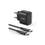 UGREEN CD250 (50581) 25W USB-C PD Mini Fast Wall Charger EU Plug (Black) with 80145 Nexode 100W 2M Type-C to Type-C Cable Bundle