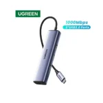 UGREEN 60600 USB-C to 3×USB3.0 Hub with RJ45 Gigabit Ethernet Adapter (Space Gray)