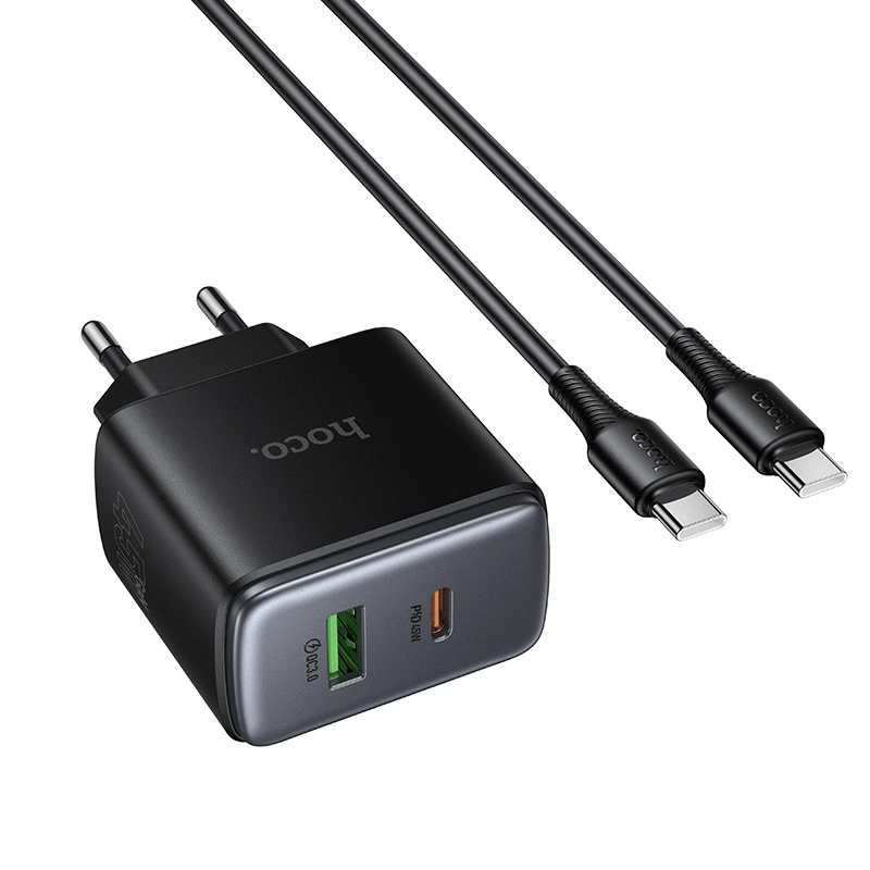 Hoco-C158A-45W-PD-Wall-Charger-3-1.webp Hoco C158A 45W PD Wall Charger Set USB-C USB-A with C to C Cable - Image 1