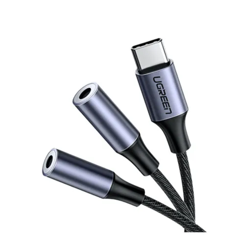 av144-01-500x500-1.webp UGREEN 30732 USB Type C Male to 3.5mm 2 Female Audio Cable Space Gray 25cm - Image 1