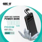 Geeoo P310 3-in-1 Fast Charging 10000mAh Power Bank with Attached Cables & LED Display