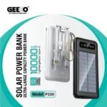 Geeoo P330 10000mAh Solar Power Bank with Attached Cables & Smart Display