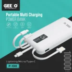 Geeoo P100 10000mAh Power Bank With Attached Cables – Smart Black Edition