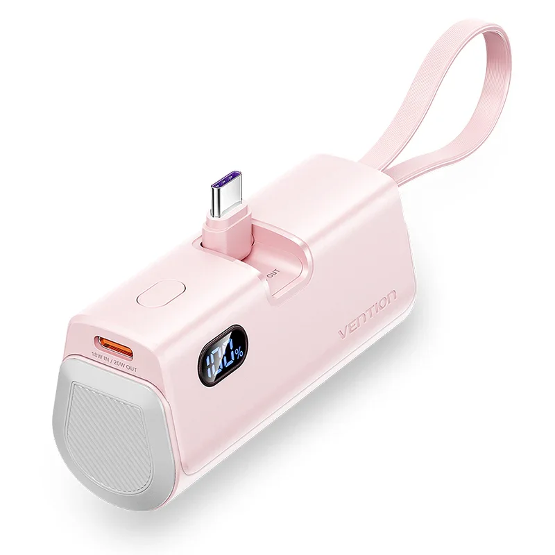 product_1764162096_6926fa30079fe.webp Vention 22.5W 4800mAh Mini Power Bank with Built-in USB-C & Lightning Cables – Pocket Edition - Image 1