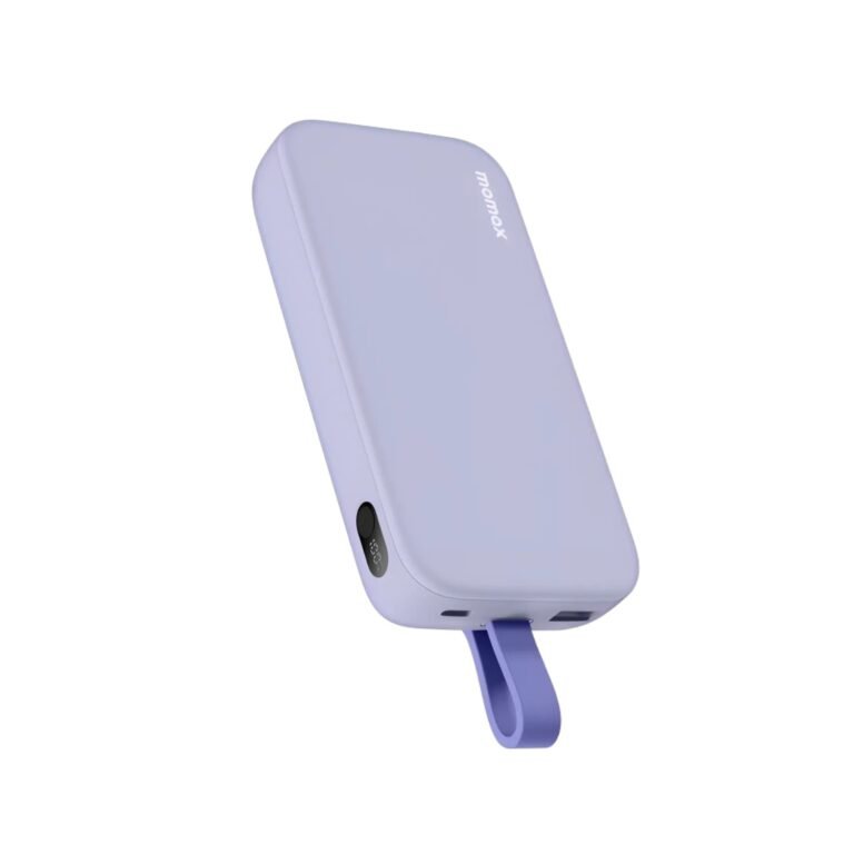 product_1778672134_6a0462066952f.jpg Momax PD5 20,000mAh 22.5W Power Bank with Built-in Type-C Cable – Purple - Image 1